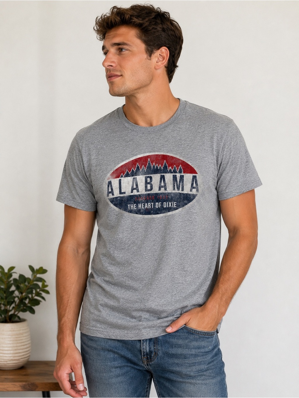 Vintage Alabama “The Heart of Dixie” Graphic T-Shirt | Men’s Casual Gray Tee